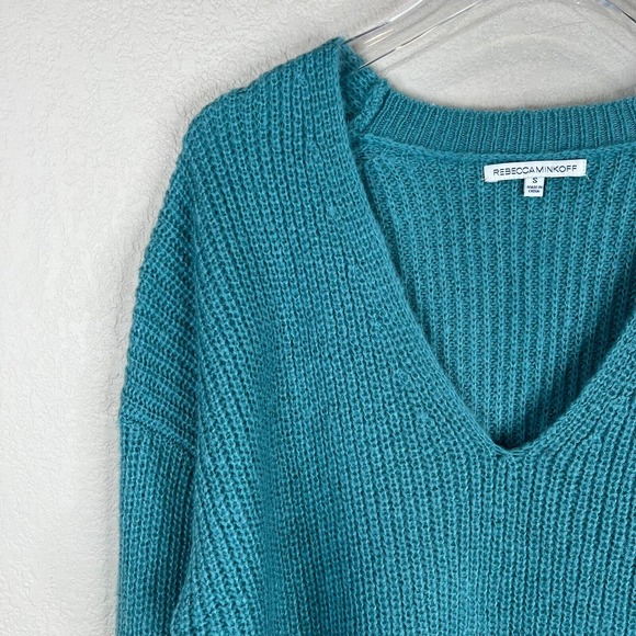 Rebecca Minkoff‎ Women's V-Neck Pullover Sweater Long Sleeve Blue Small Chunky - Picture 4 of 11